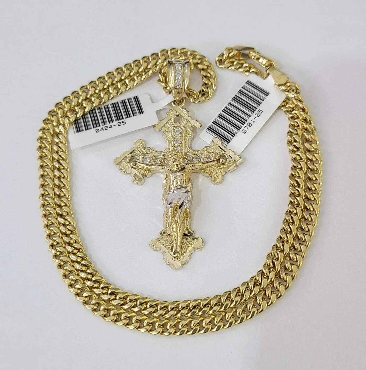 10k Gold Chain Miami Cuban Jesus Cross Charm Pendant Set 4mm 18"-28" Necklace - Image 3