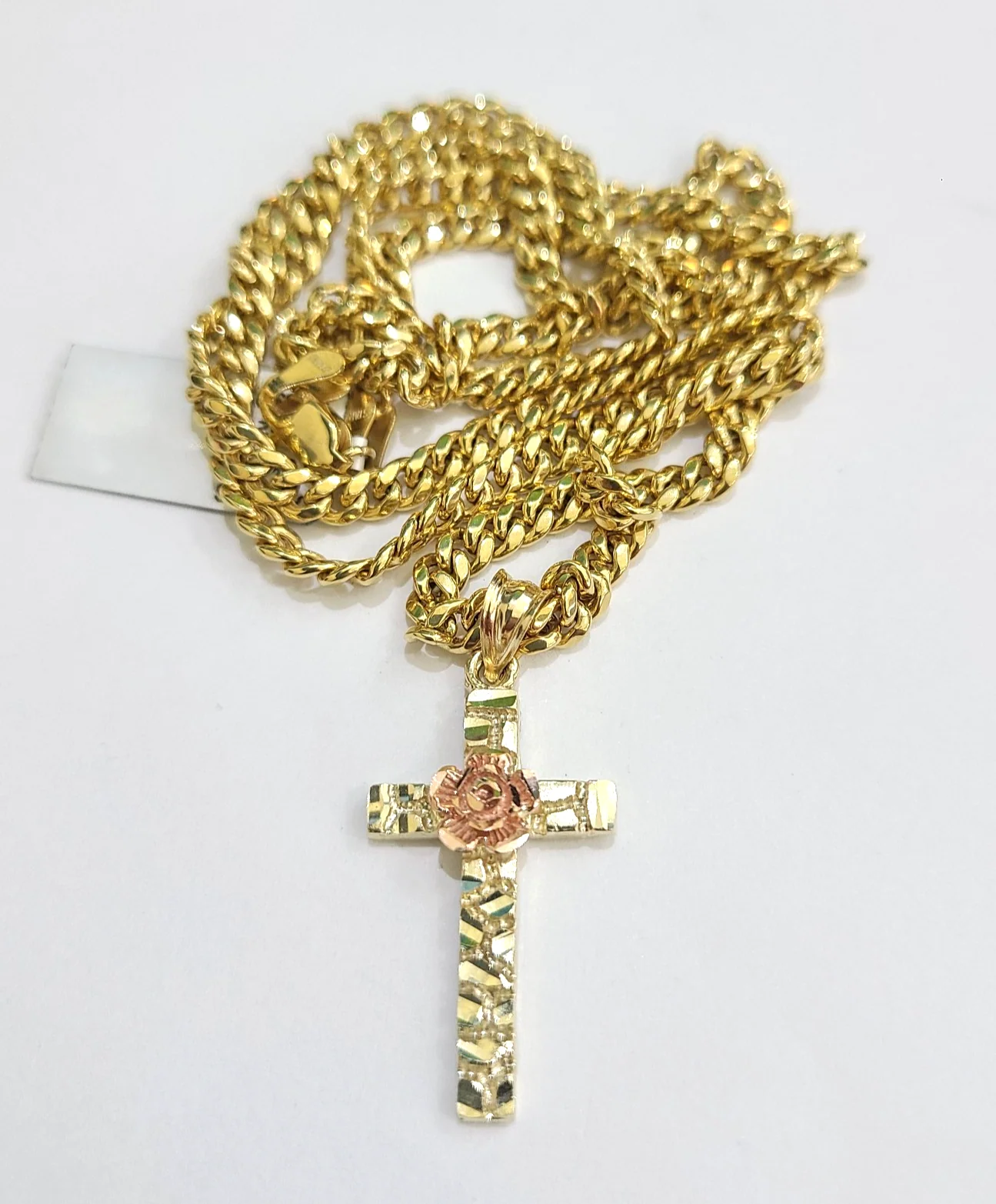 10k Gold Chain Miami Cuban Jesus Cross Charm Pendant Set 4mm 18"28" Necklace - Image 3