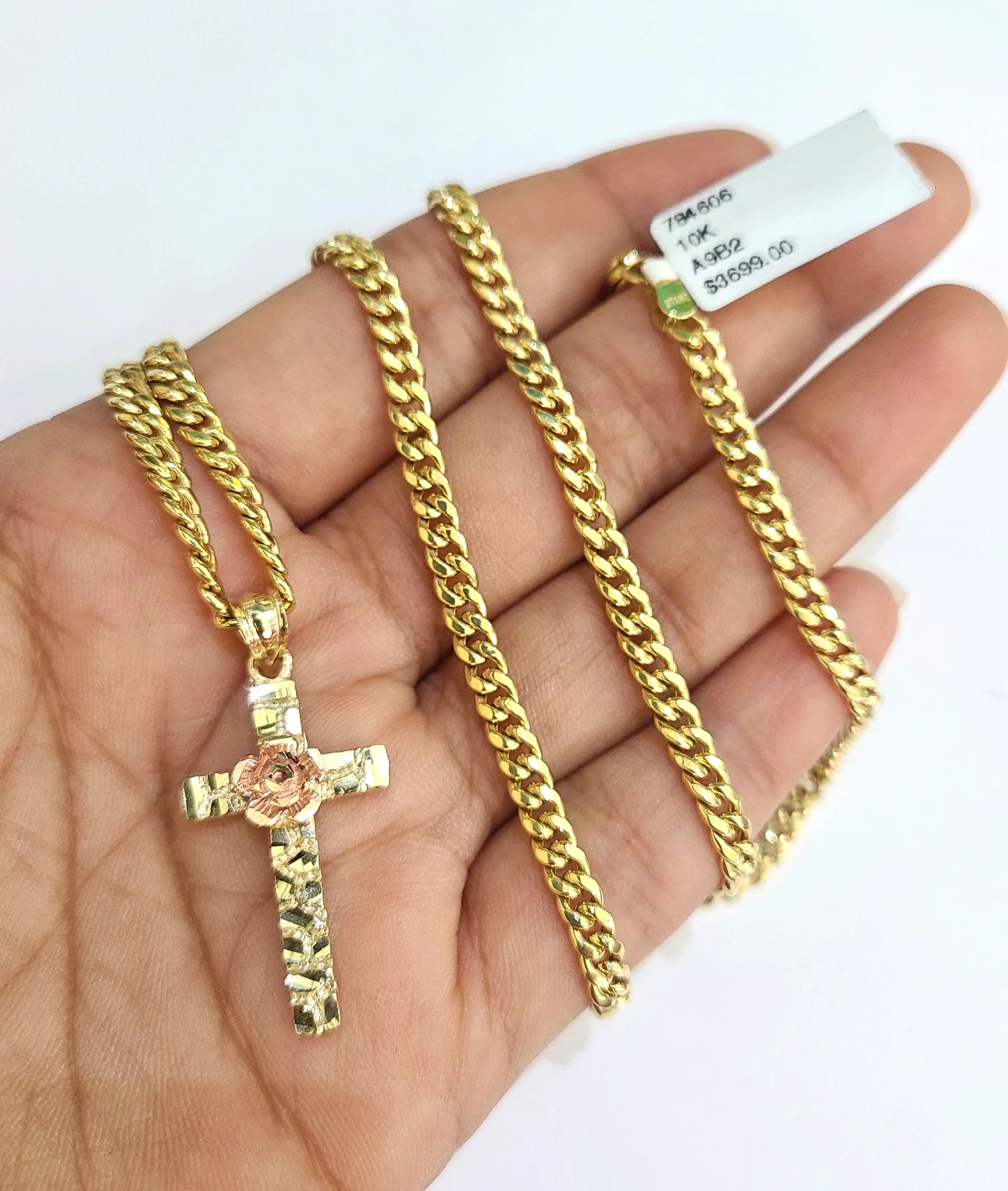 10k Gold Chain Miami Cuban Jesus Cross Charm Pendant Set 4mm 18"28" Necklace - Image 4