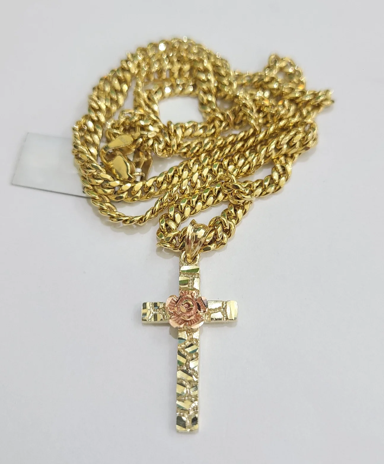 10k Gold Chain Miami Cuban Jesus Cross Charm Pendant Set 4mm 18"28" Necklace - Image 4