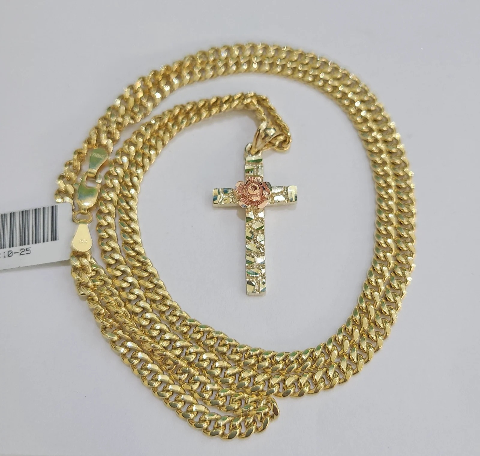 10k Gold Chain Miami Cuban Jesus Cross Charm Pendant Set 4mm 18"28" Necklace - Image 5