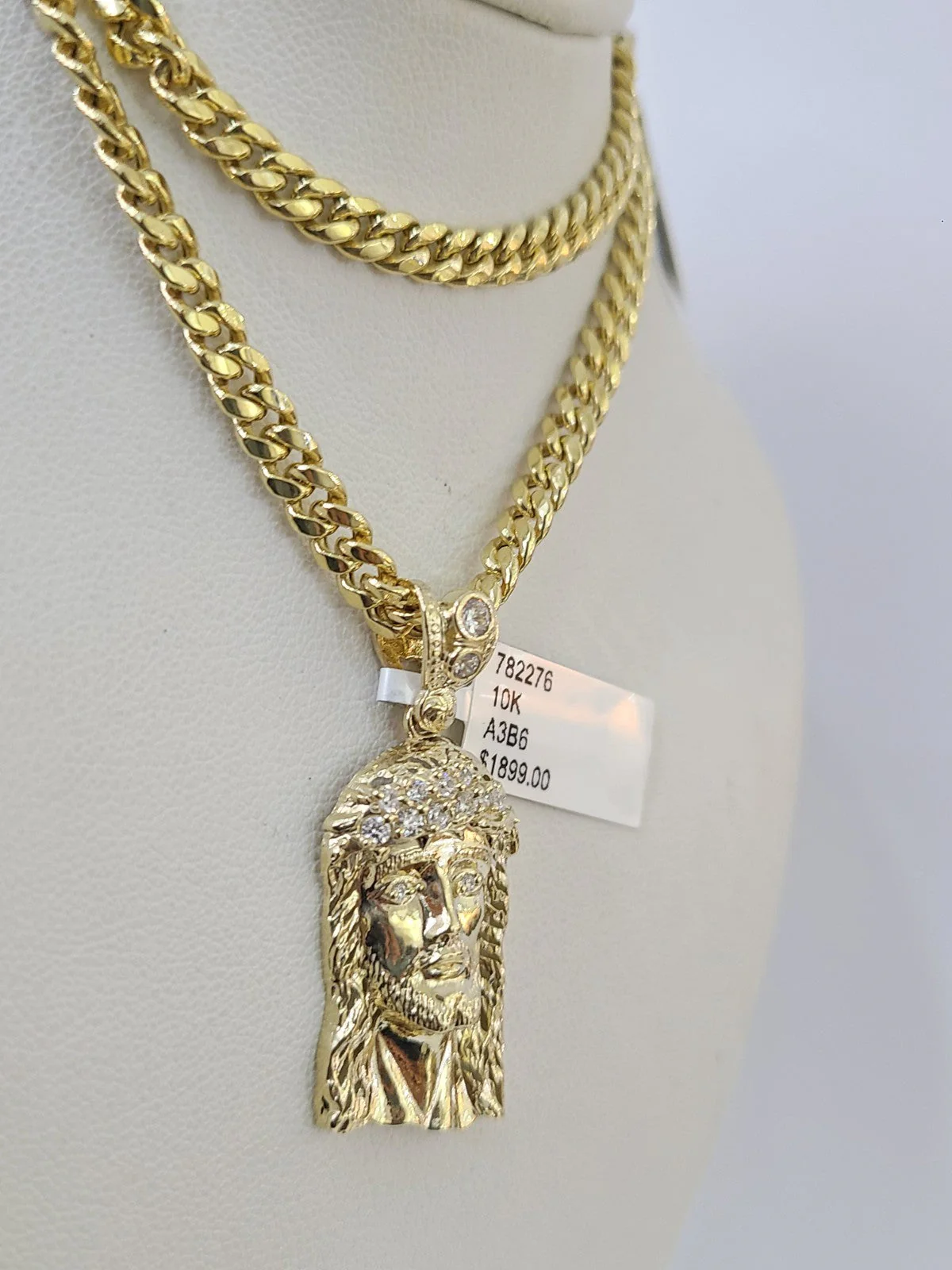10k Gold Chain Miami Cuban Jesus Head Charm Pendant Set 4mm 18"-28" Necklace - Image 3