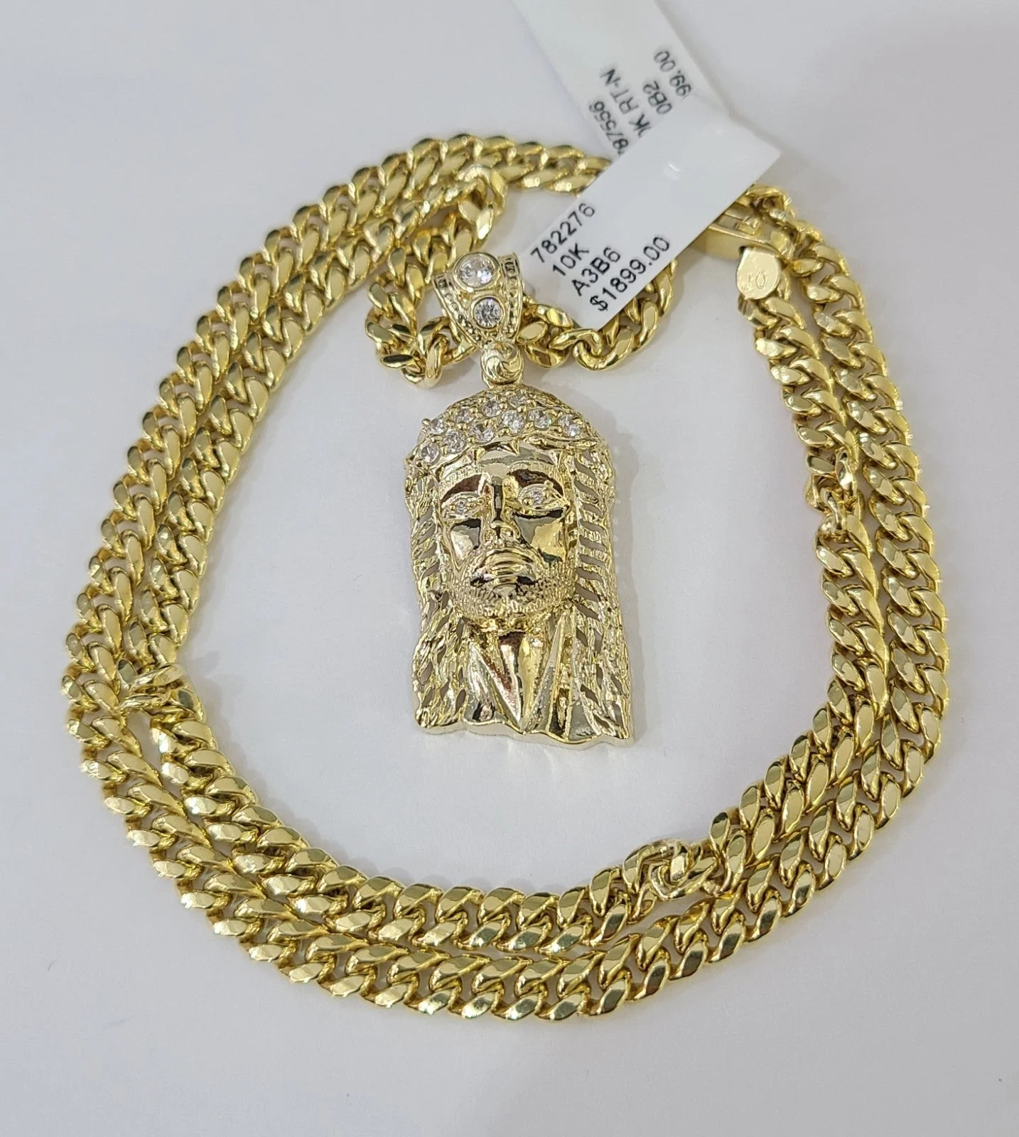 10k Gold Chain Miami Cuban Jesus Head Charm Pendant Set 4mm 18"-28" Necklace - Image 5