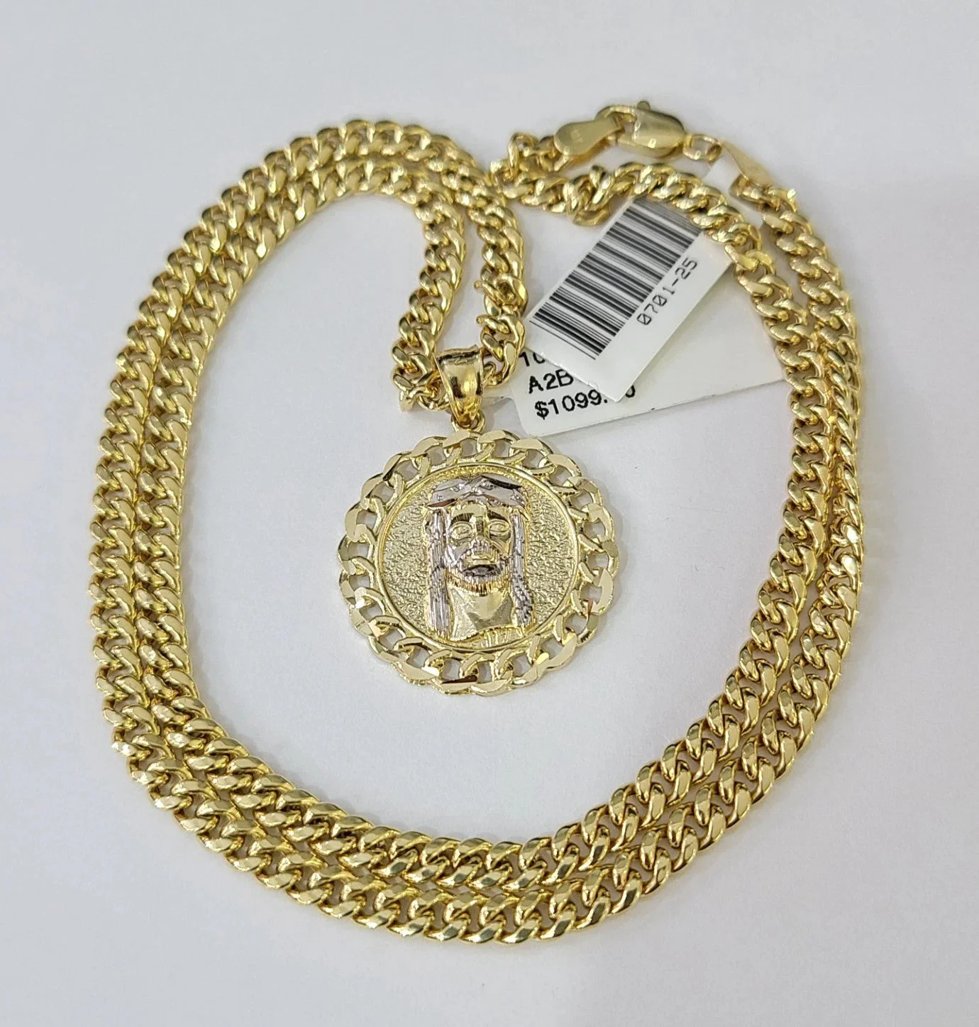 10k Gold Chain Miami Cuban Jesus Head Charm Pendant Set 4mm 18"-28" Necklace - Image 3