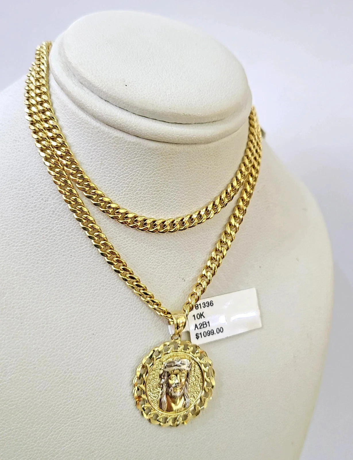 10k Gold Chain Miami Cuban Jesus Head Charm Pendant Set 4mm 18"-28" Necklace - Image 5