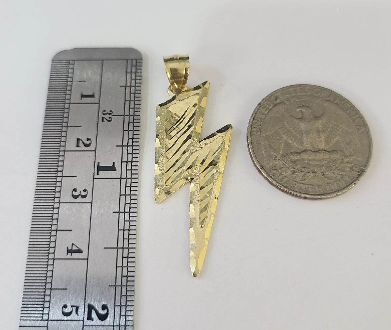 10k Gold Chain Miami Cuban Lightning Bolt Charm Pendant Set 3mm 18"-28" Necklace - Image 2