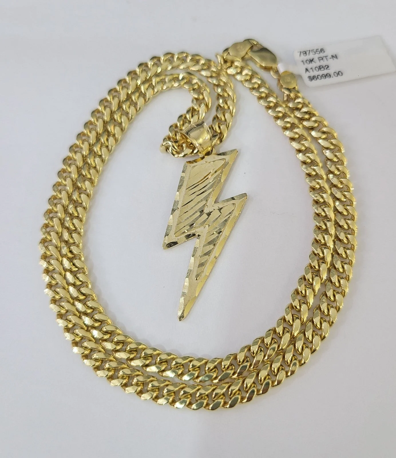10k Gold Chain Miami Cuban Lightning Bolt Charm Pendant Set 4mm 18"-28" Necklace - Image 5