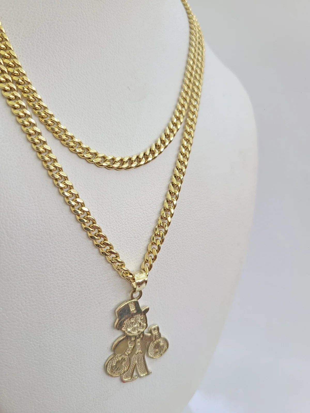 10k Gold Chain Miami Cuban Necklace Grandpa Money Bag Pendant Set 4mm 18"-28" - Image 5