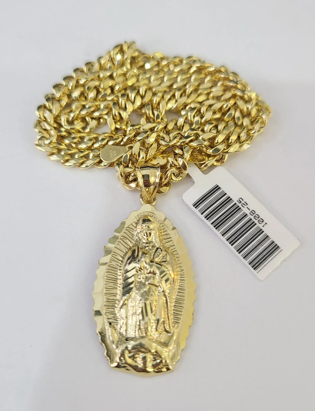 10k Gold Chain Miami Cuban Virgin Mary Charm Pendant Set 4mm 18"-28" Necklace - Image 3