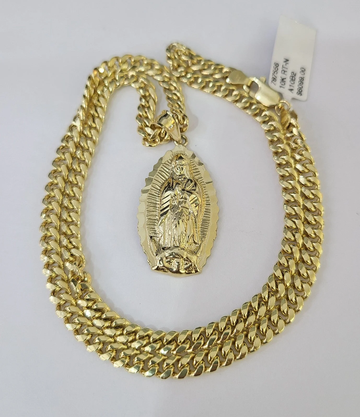 10k Gold Chain Miami Cuban Virgin Mary Charm Pendant Set 4mm 18"-28" Necklace - Image 4