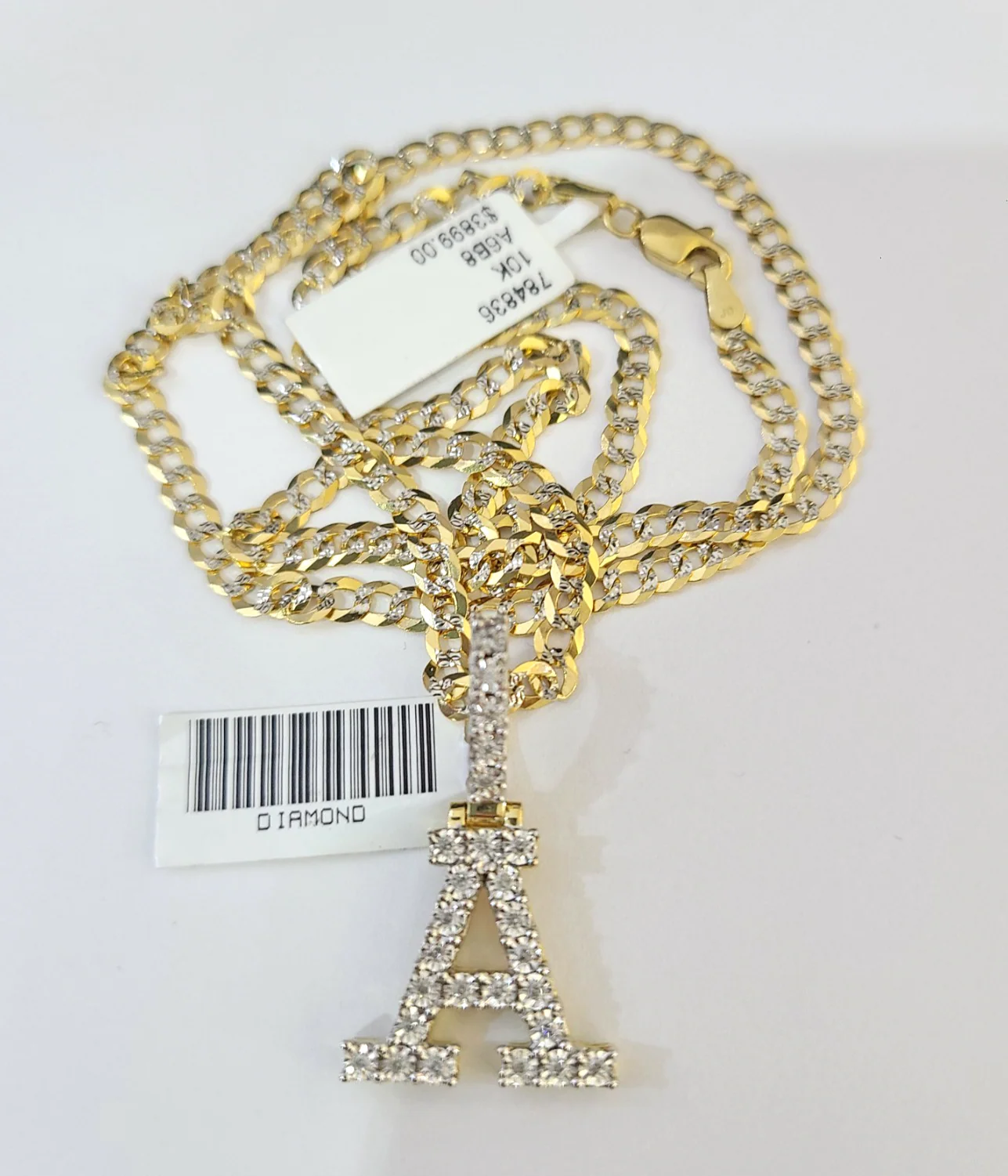 10k Gold Chain Necklace A Diamond Initial Pendant Set Cuban Curb 3mm 20"-30" - Image 5