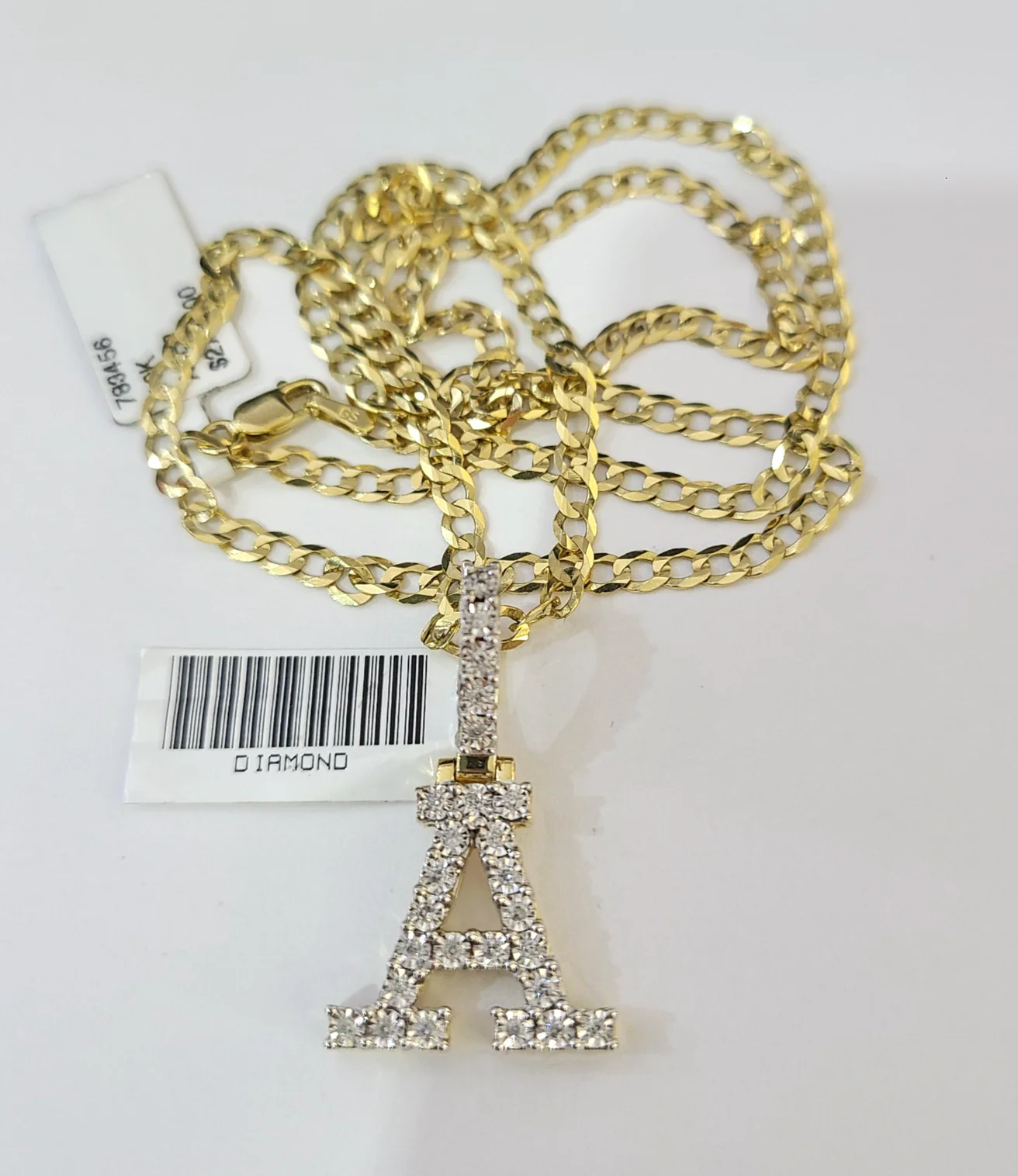10k Gold Chain Necklace A Diamond Initial Pendant Set Cuban Curb 3mm 20"-30" - Image 4