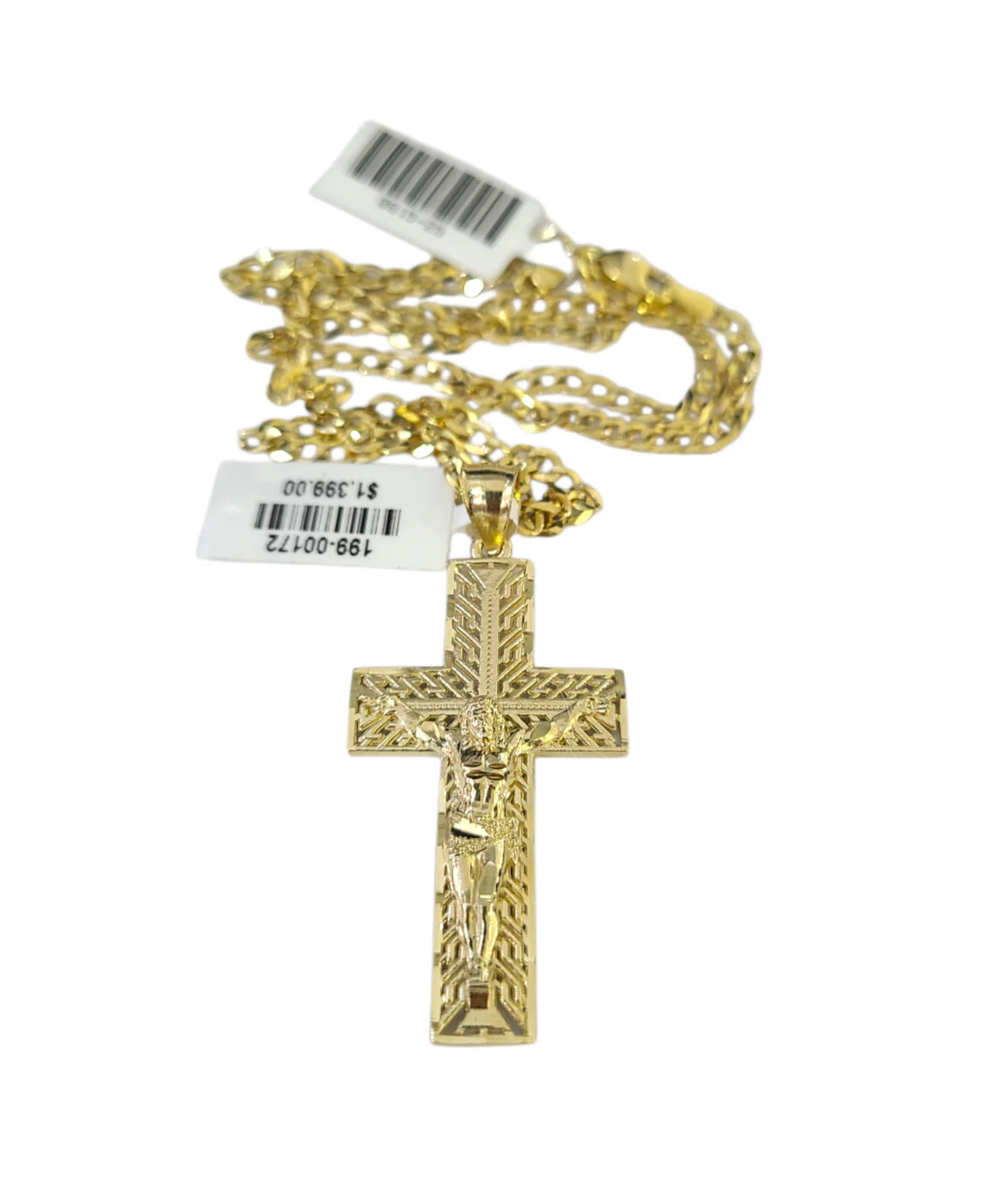 10k Gold Chain Necklace Cross Charm Pendant Set Cuban Curb 3mm 18"-28" - Image 2