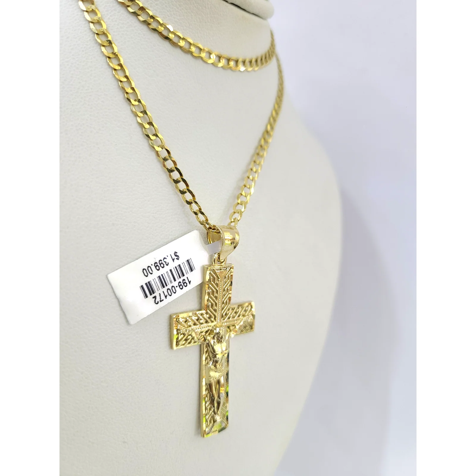 10k Gold Chain Necklace Cross Charm Pendant Set Cuban Curb 3mm 18"-28" - Image 3