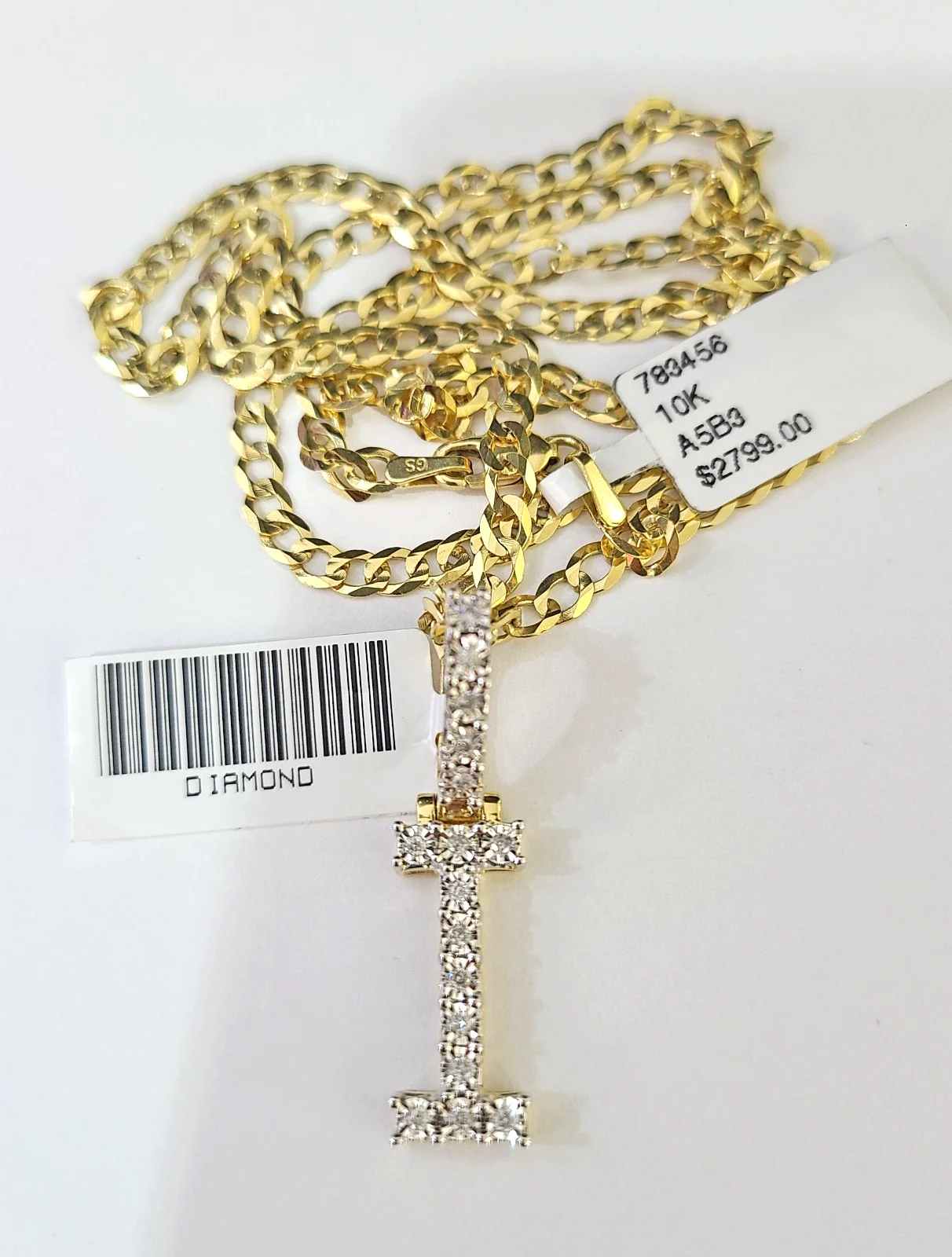 10k Gold Chain Necklace Cuban Curb I Diamond Initial Pendant Set 3mm 20"-30" - Image 5