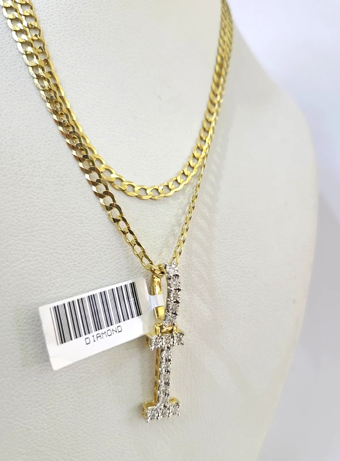 10k Gold Chain Necklace Cuban Curb I Diamond Initial Pendant Set 3mm 20"-30" - Image 6