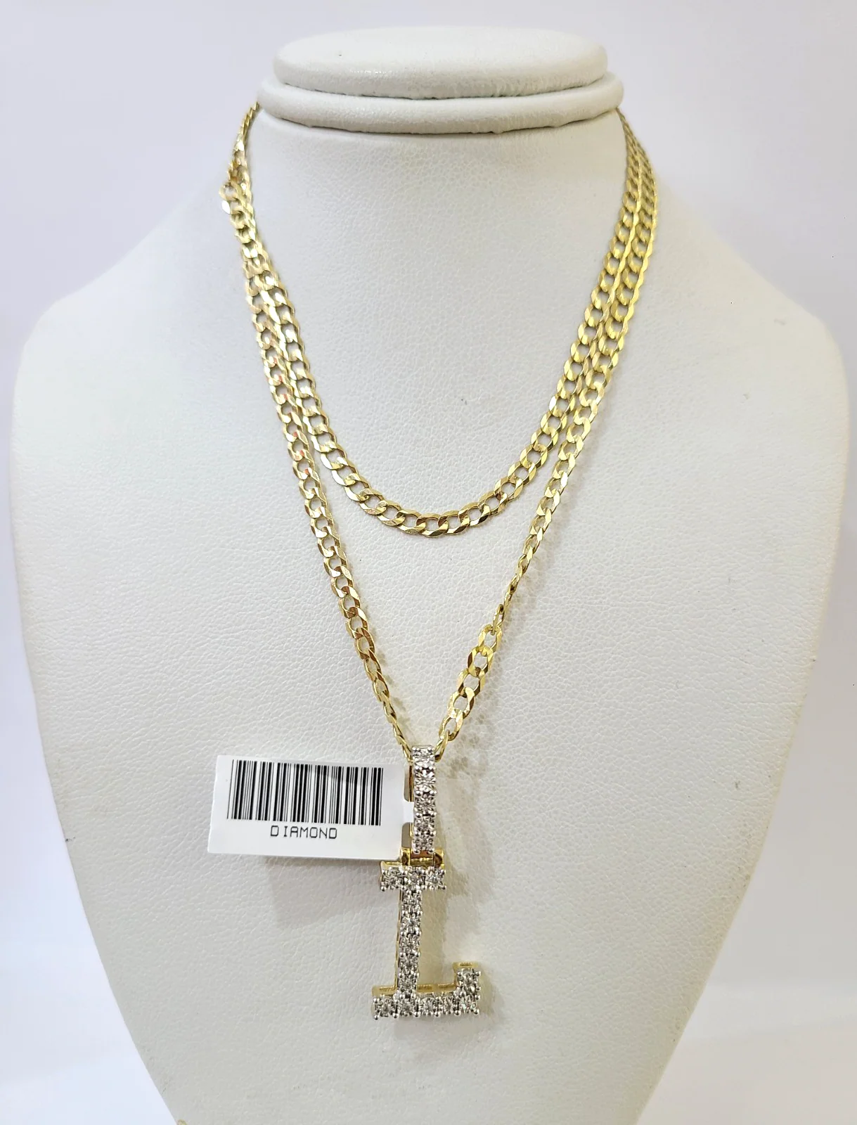 10k Gold Chain Necklace Cuban Curb L Diamond Initial Pendant Set 3mm 20"-30" - Image 4