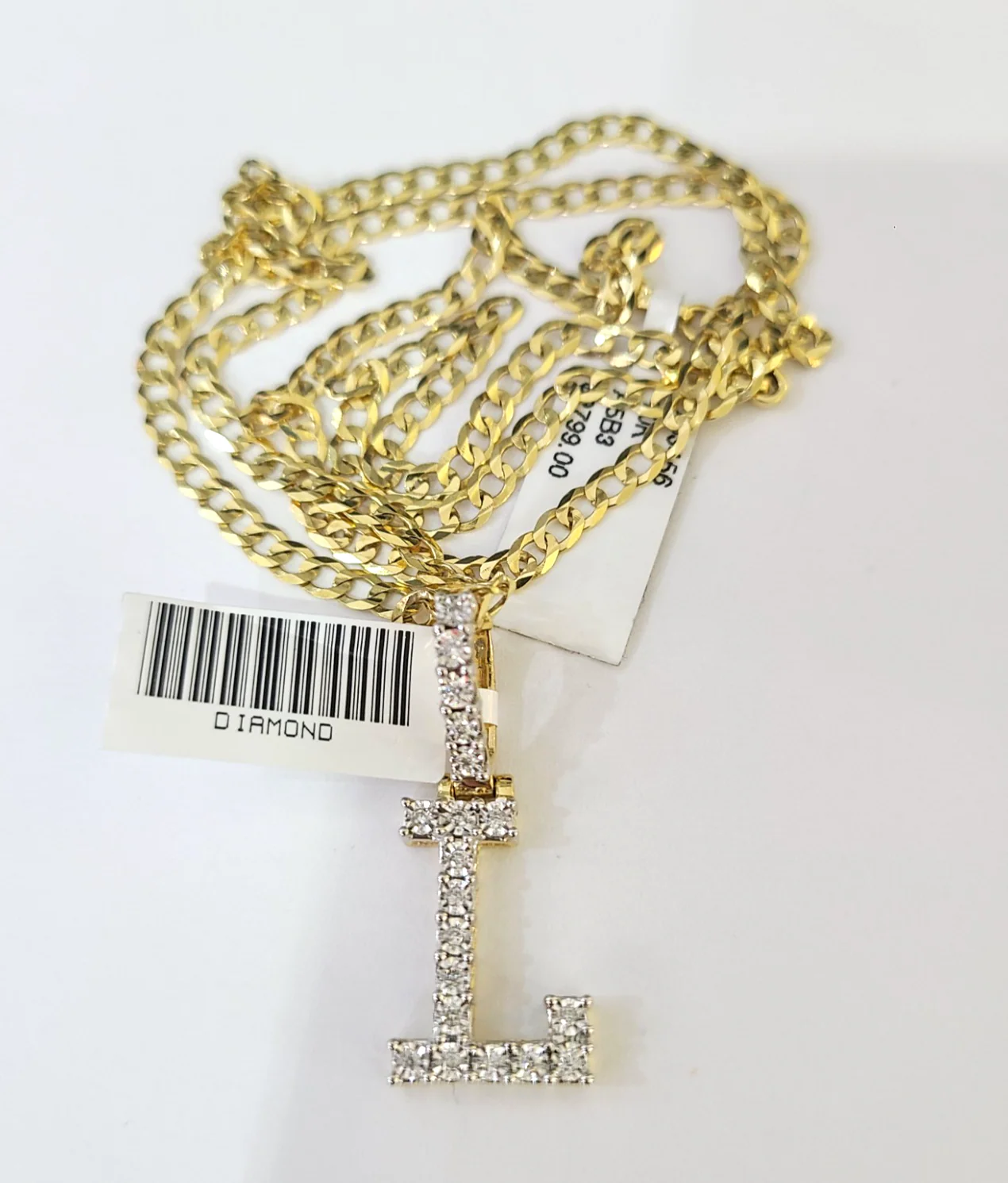 10k Gold Chain Necklace Cuban Curb L Diamond Initial Pendant Set 3mm 20"-30" - Image 5