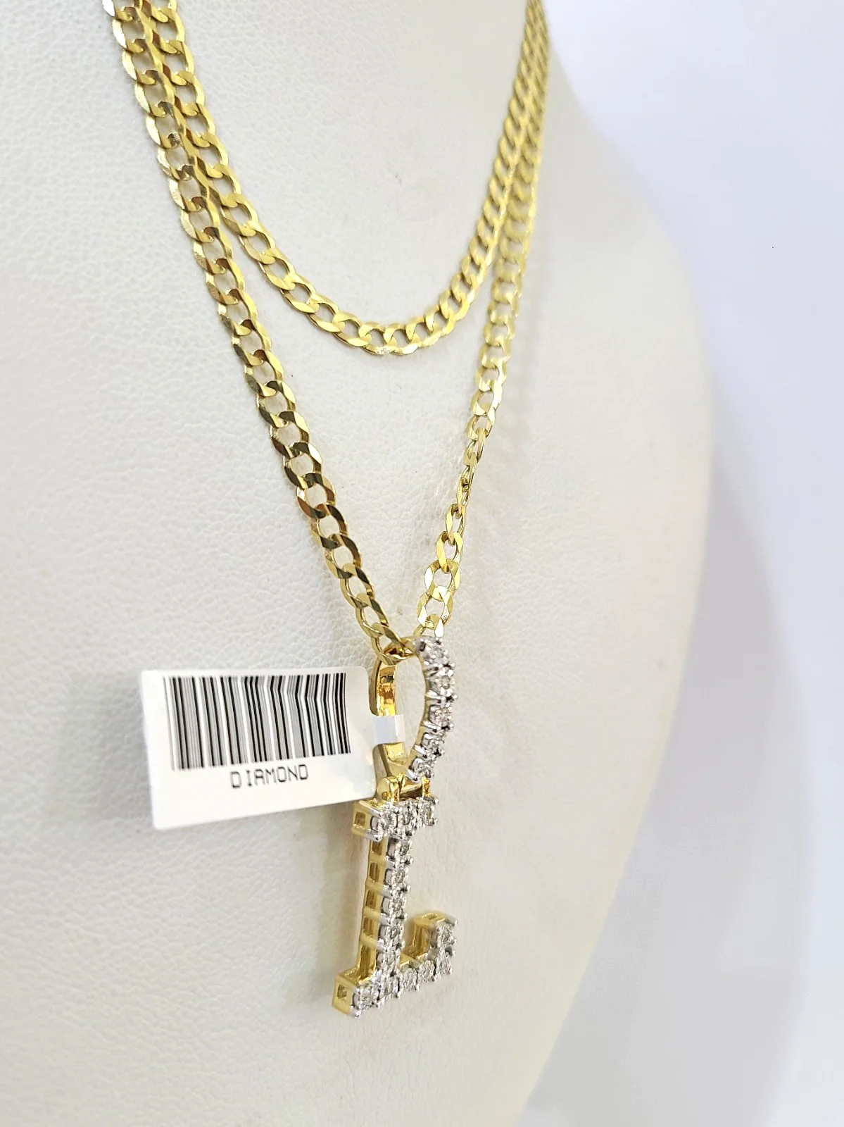 10k Gold Chain Necklace Cuban Curb L Diamond Initial Pendant Set 3mm 20"-30" - Image 6