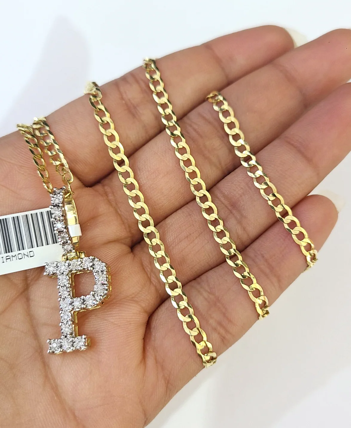 10k Gold Chain Necklace Cuban Curb P Diamond Initial Pendant Set 3mm 20"-30" - Image 2