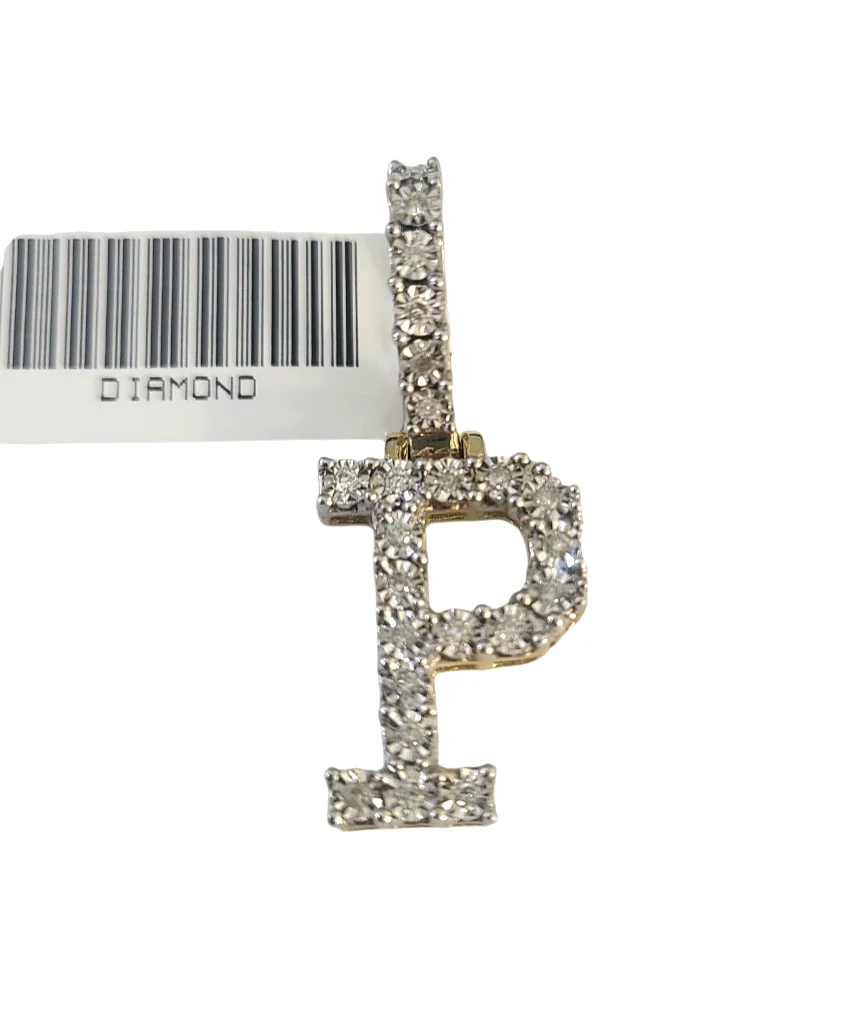 10k Gold Chain Necklace Cuban Curb P Diamond Initial Pendant Set 3mm 20"-30" - Image 6