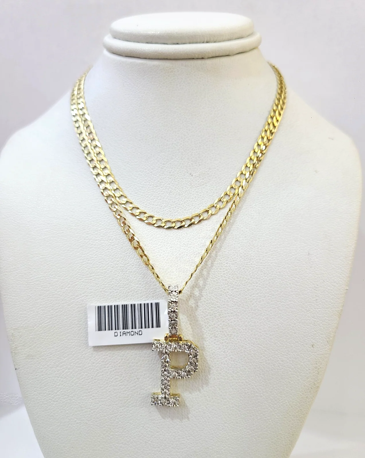10k Gold Chain Necklace Cuban Curb P Diamond Initial Pendant Set 3mm 20"-30" - Image 7