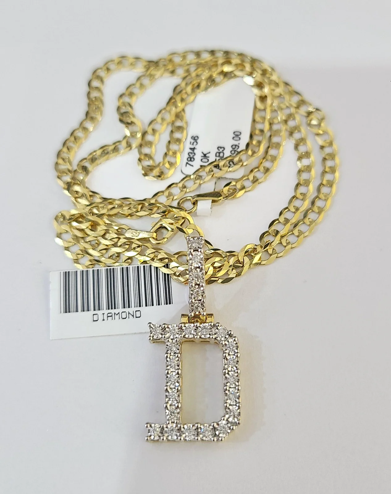 10k Gold Chain Necklace D Diamond Initial Pendant Set Cuban Curb 3mm 20"-30" - Image 3