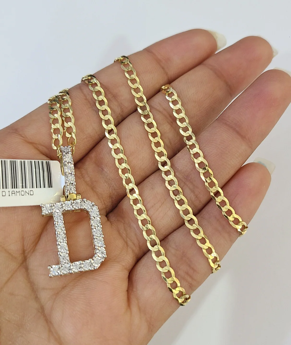 10k Gold Chain Necklace D Diamond Initial Pendant Set Cuban Curb 3mm 20"-30" - Image 4