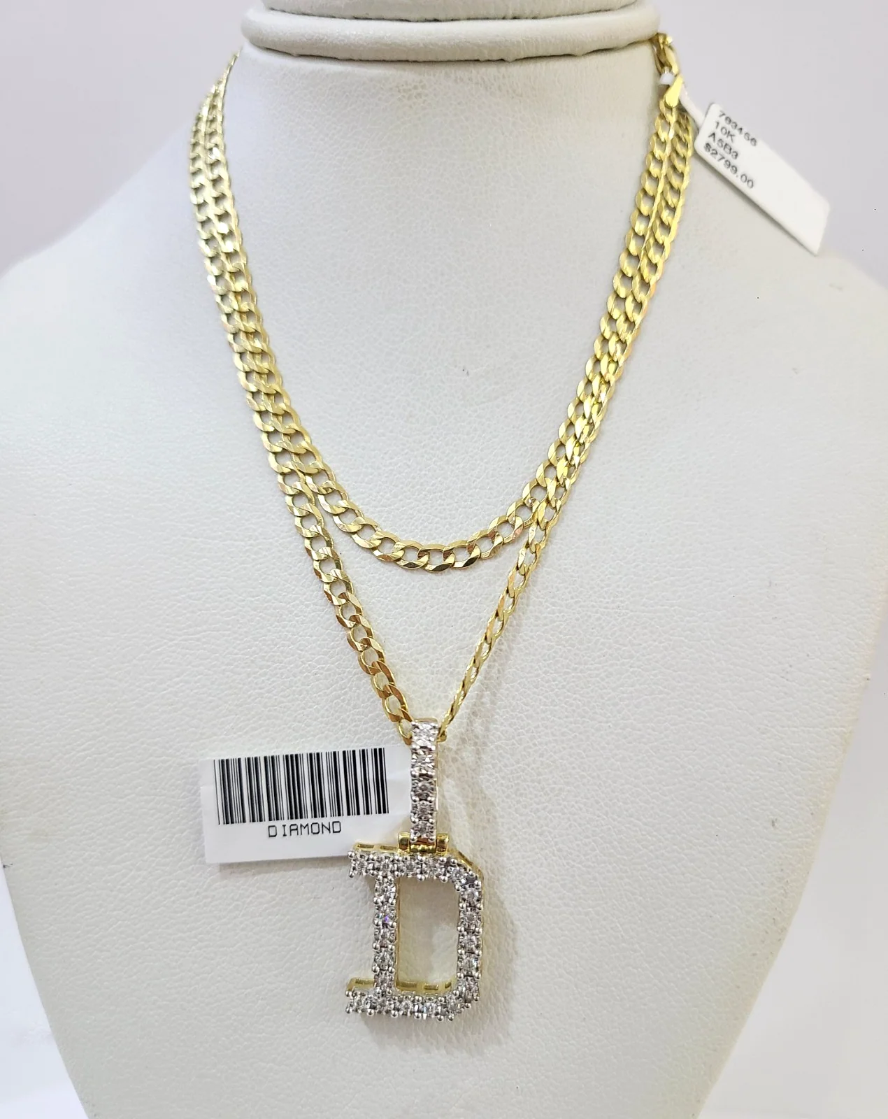 10k Gold Chain Necklace D Diamond Initial Pendant Set Cuban Curb 3mm 20"-30" - Image 5