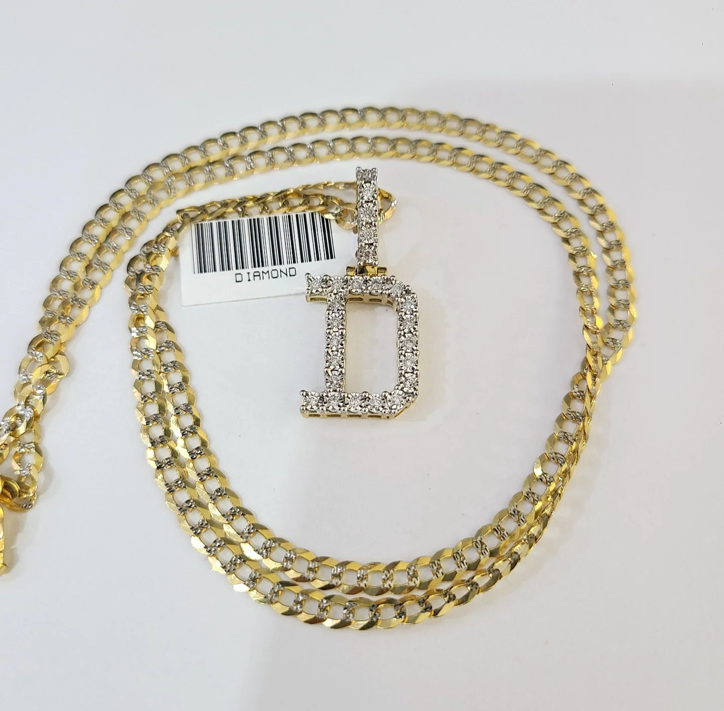 10k Gold Chain Necklace D Diamond Initial Pendant Set Cuban Curb 3mm 20"-30" - Image 3