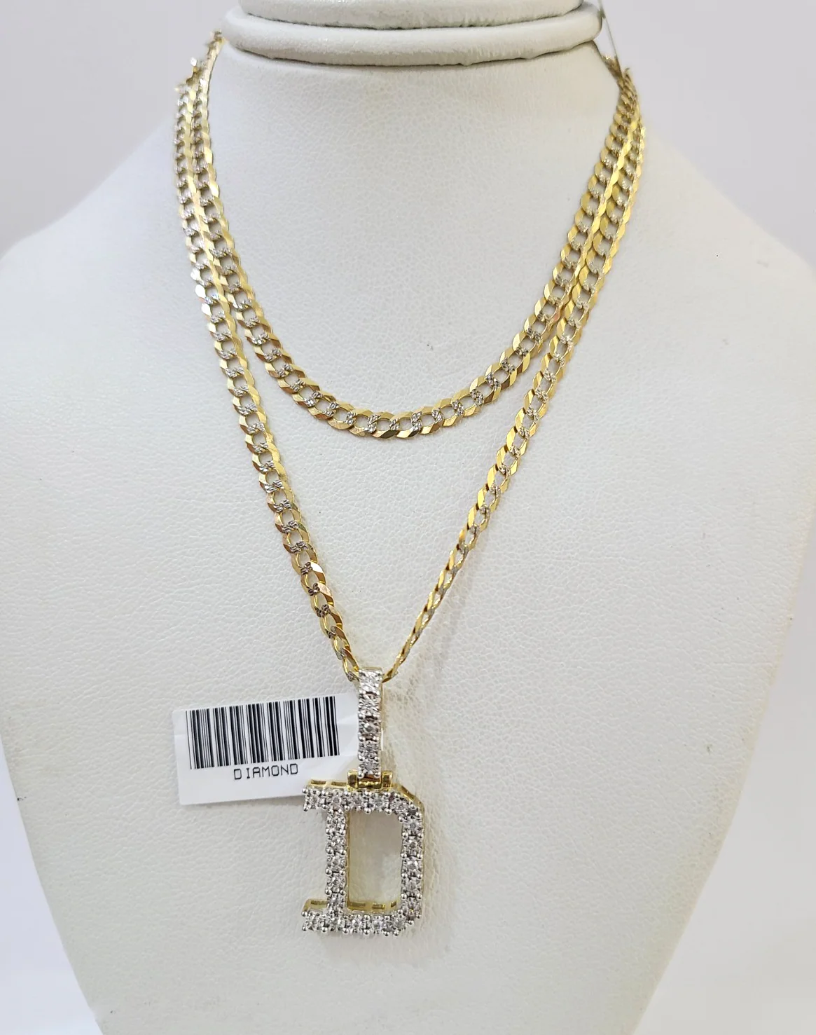 10k Gold Chain Necklace D Diamond Initial Pendant Set Cuban Curb 3mm 20"-30" - Image 4