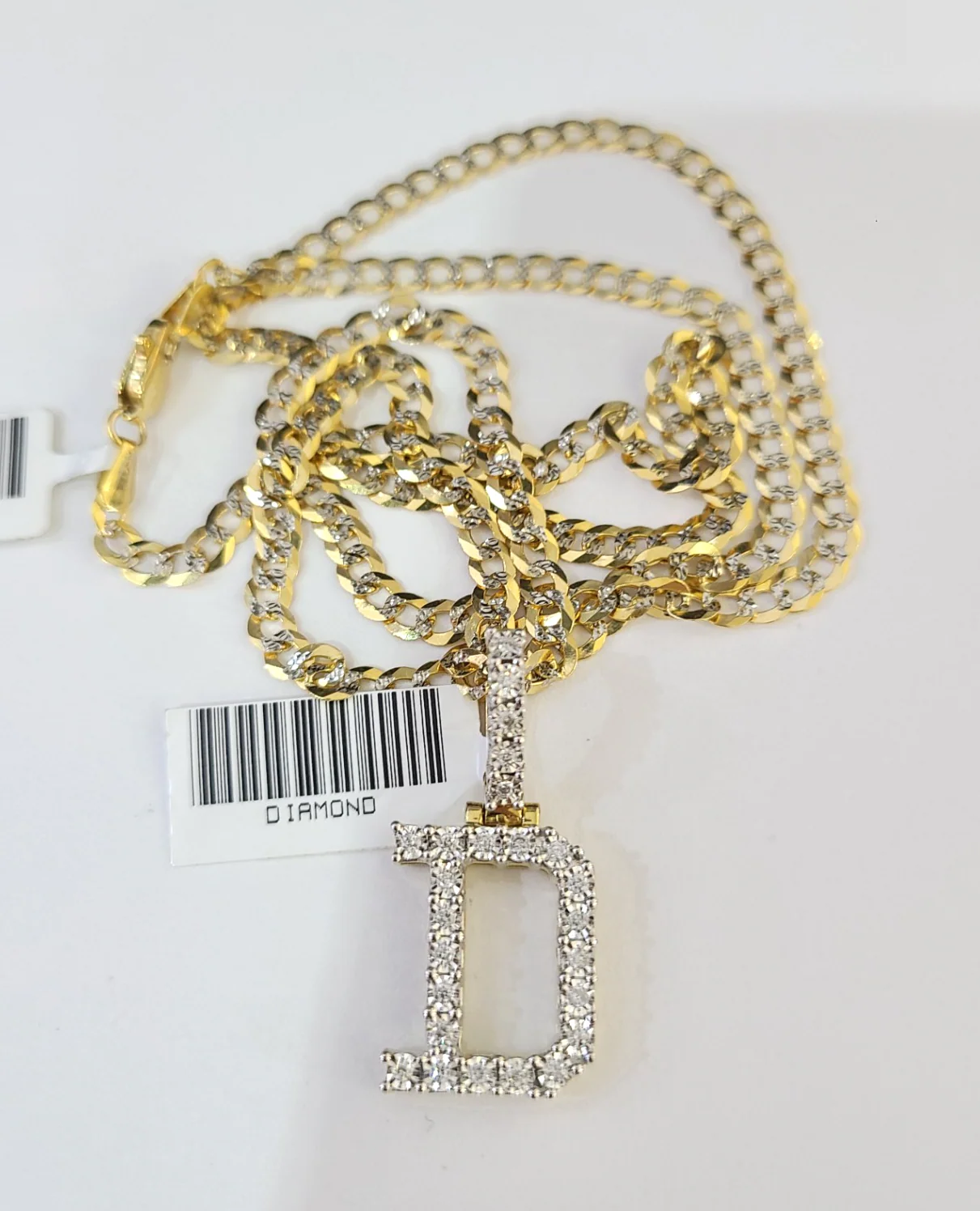 10k Gold Chain Necklace D Diamond Initial Pendant Set Cuban Curb 3mm 20"-30" - Image 5