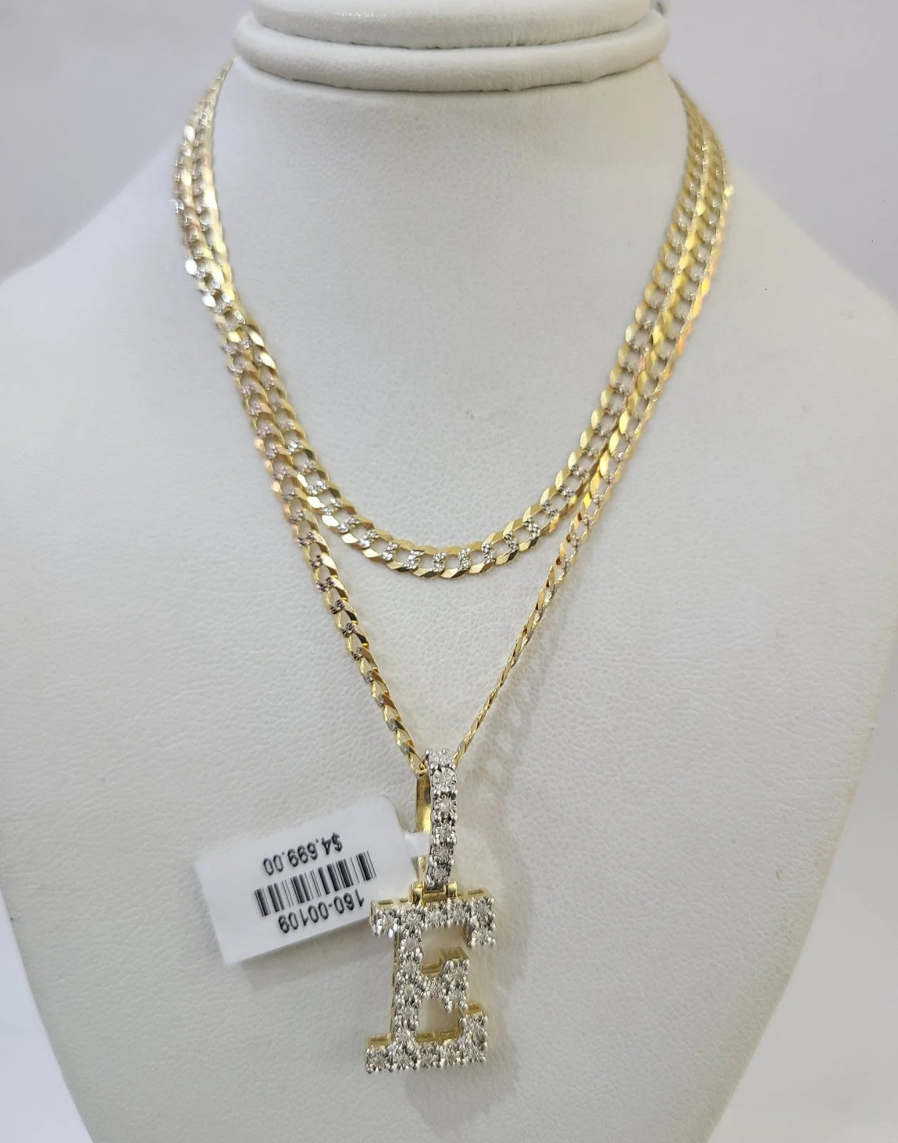10k Gold Chain Necklace E Diamond Initial Pendant Set Cuban Curb 3mm 20"-30" - Image 3