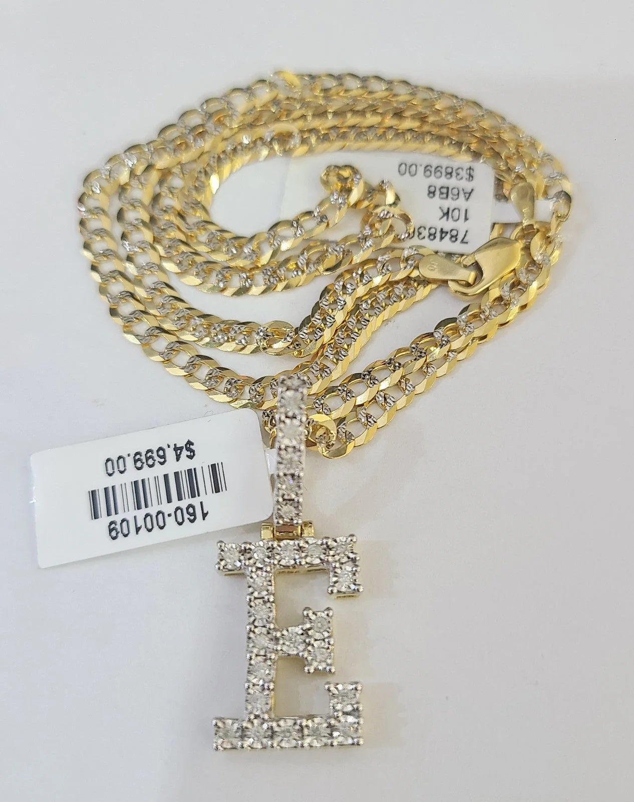 10k Gold Chain Necklace E Diamond Initial Pendant Set Cuban Curb 3mm 20"-30" - Image 4