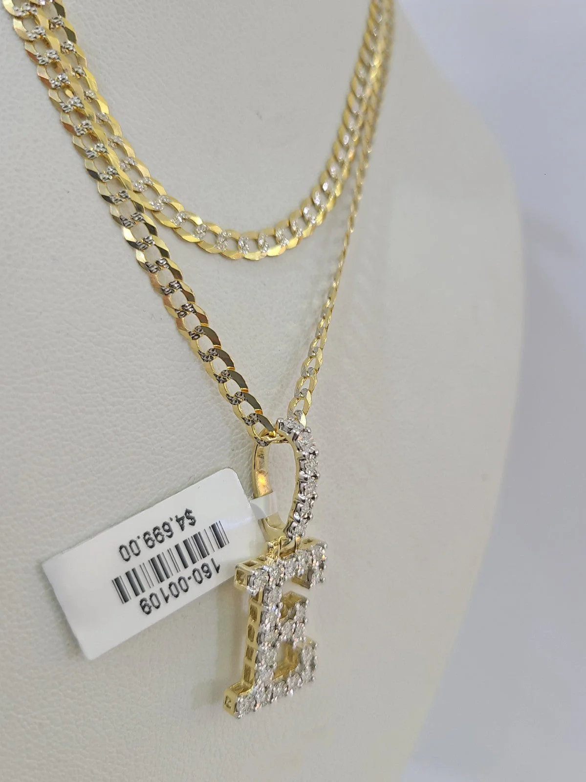 10k Gold Chain Necklace E Diamond Initial Pendant Set Cuban Curb 3mm 20"-30" - Image 5