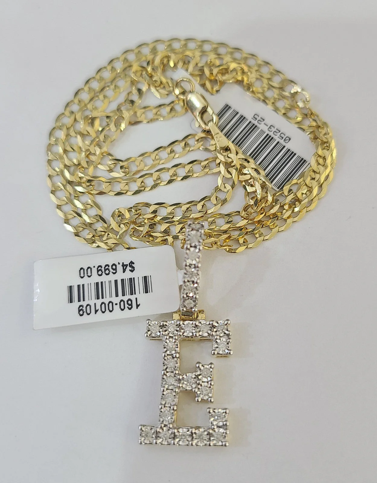 10k Gold Chain Necklace E Diamond Initial Pendant Set Cuban Curb 3mm 20"-30" - Image 5