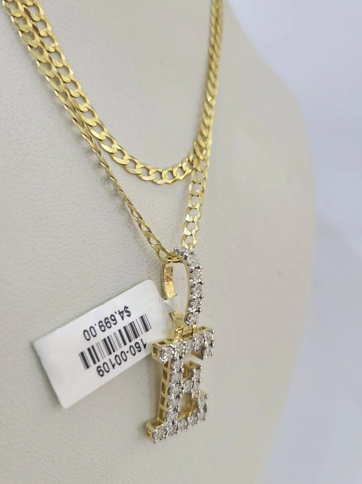 10k Gold Chain Necklace E Diamond Initial Pendant Set Cuban Curb 3mm 20"-30" - Image 6