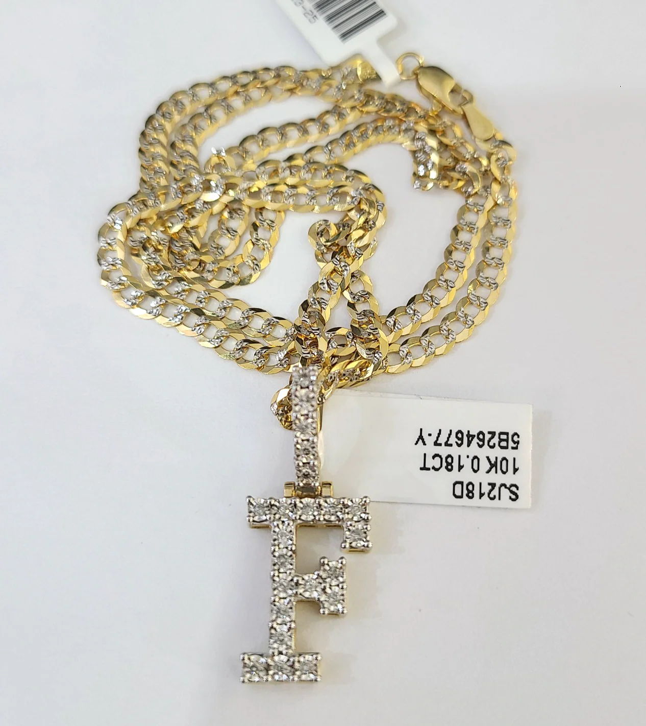 10k Gold Chain Necklace F Diamond Initial Pendant Set Cuban Curb 3mm 20"-30" - Image 4