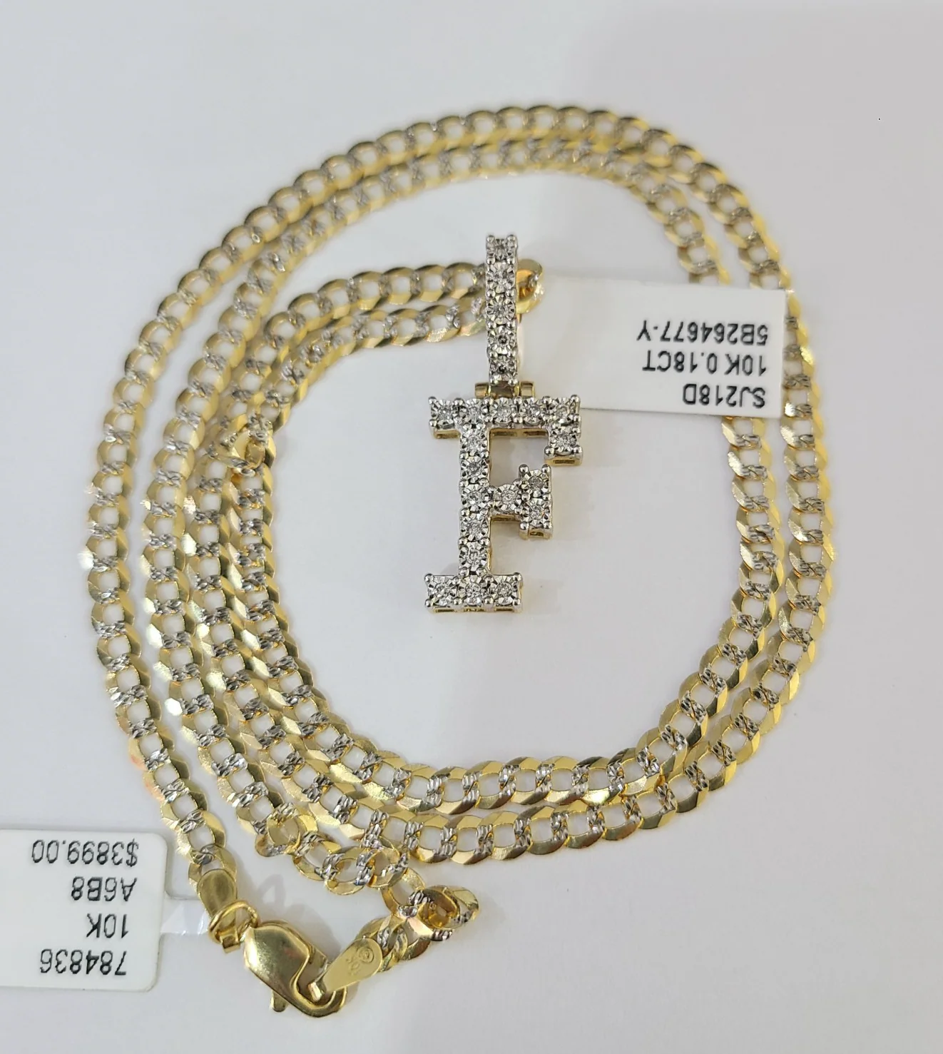 10k Gold Chain Necklace F Diamond Initial Pendant Set Cuban Curb 3mm 20"-30" - Image 6
