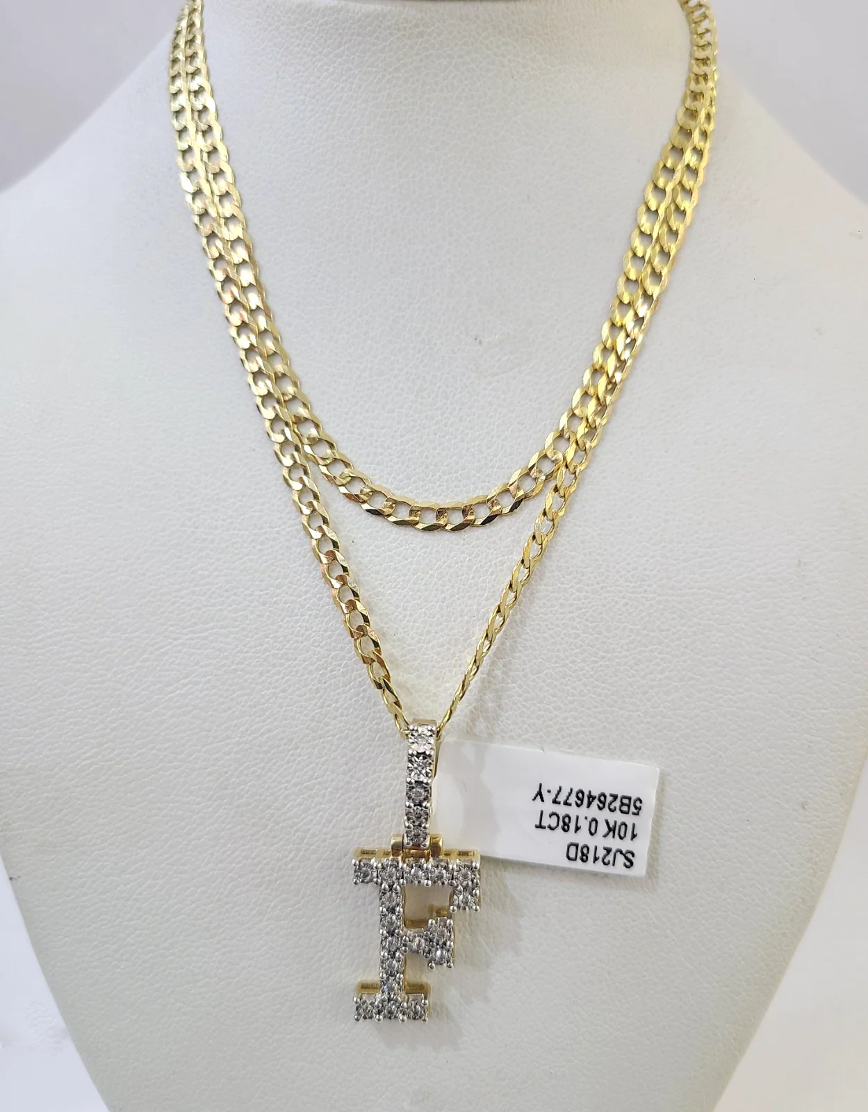 10k Gold Chain Necklace F Diamond Initial Pendant Set Cuban Curb 3mm 20"-30" - Image 3