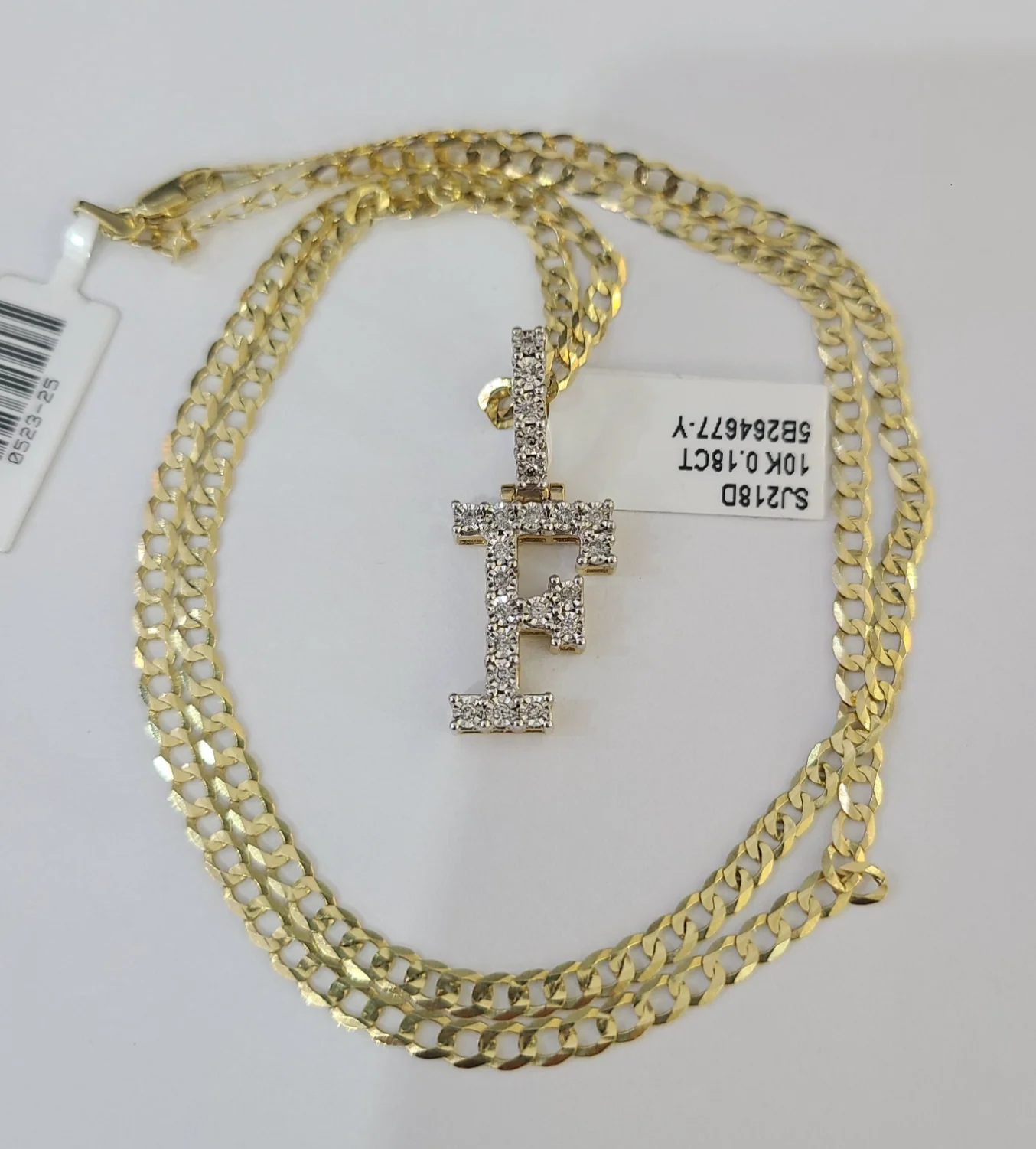 10k Gold Chain Necklace F Diamond Initial Pendant Set Cuban Curb 3mm 20"-30" - Image 6