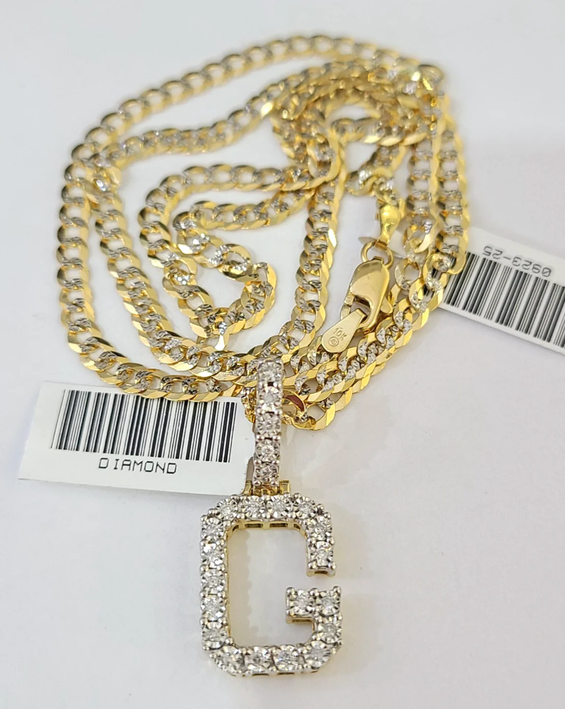 10k Gold Chain Necklace G Diamond Initial Pendant Set Cuban Curb 3mm 20"-30" - Image 4