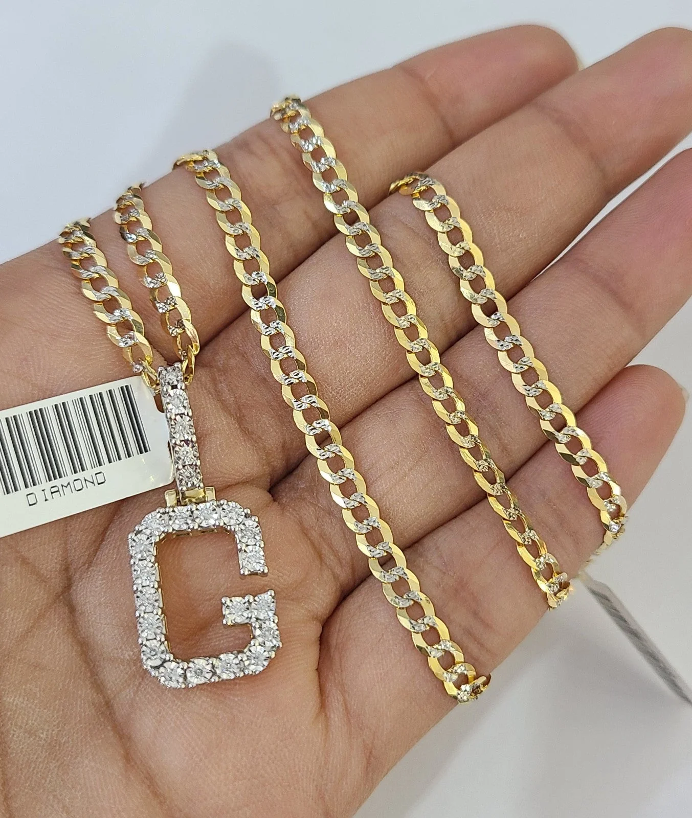 10k Gold Chain Necklace G Diamond Initial Pendant Set Cuban Curb 3mm 20"-30" - Image 5