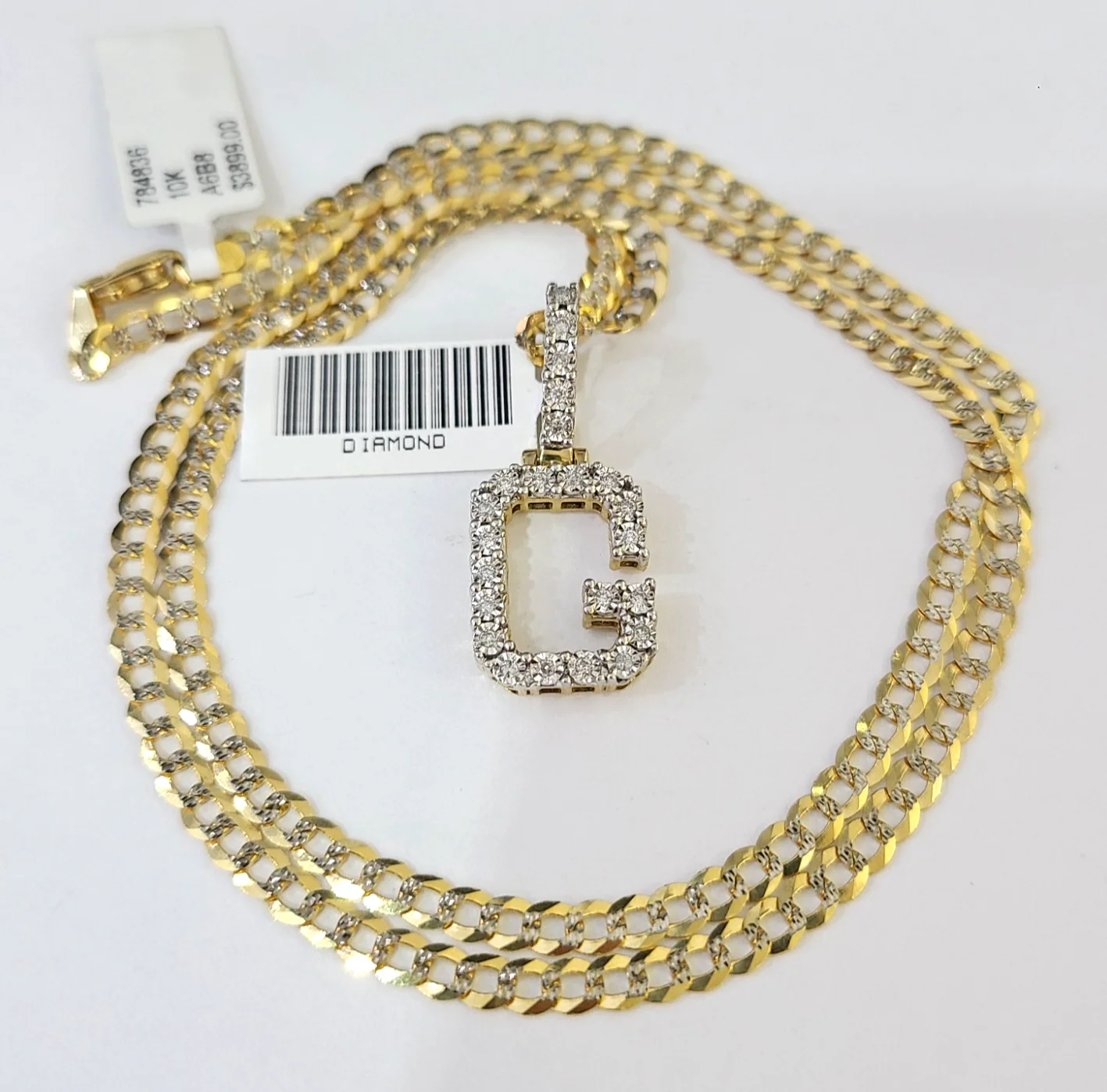 10k Gold Chain Necklace G Diamond Initial Pendant Set Cuban Curb 3mm 20"-30" - Image 6