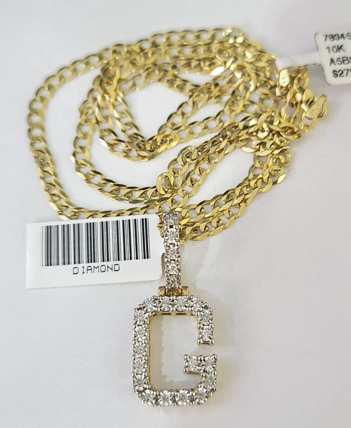 10k Gold Chain Necklace G Diamond Initial Pendant Set Cuban Curb 3mm 20"-30" - Image 2