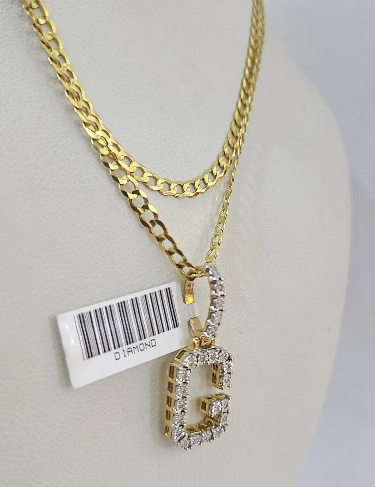 10k Gold Chain Necklace G Diamond Initial Pendant Set Cuban Curb 3mm 20"-30" - Image 3