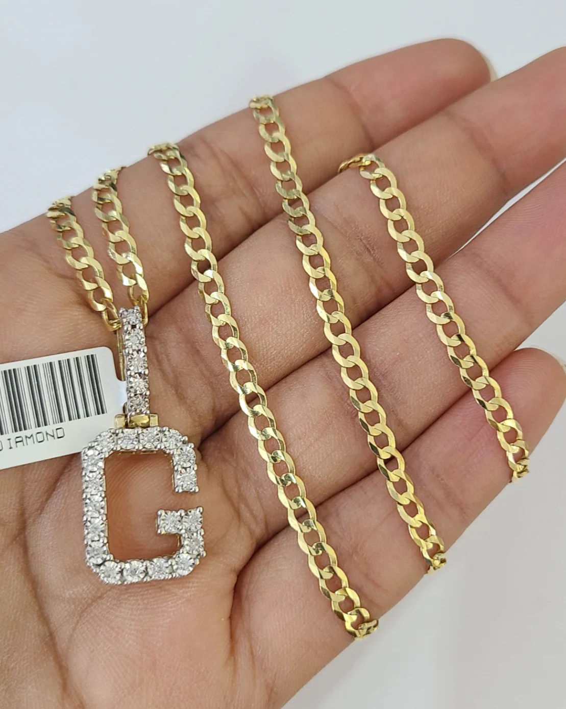 10k Gold Chain Necklace G Diamond Initial Pendant Set Cuban Curb 3mm 20"-30" - Image 4