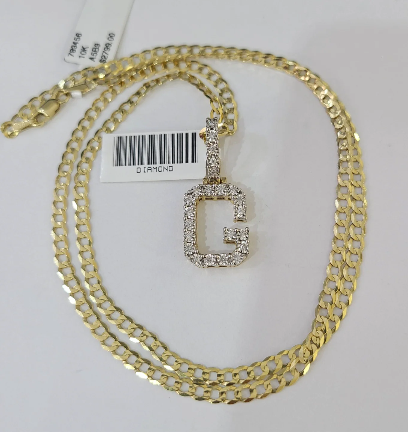 10k Gold Chain Necklace G Diamond Initial Pendant Set Cuban Curb 3mm 20"-30" - Image 5