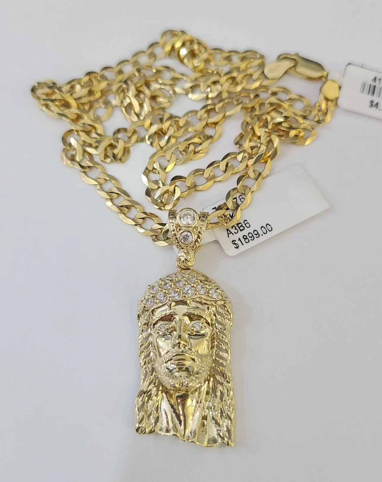 10k Gold Chain Necklace Jesus Head Pendant Set Cuban Curb 5mm 18"-28" Charm - Image 4