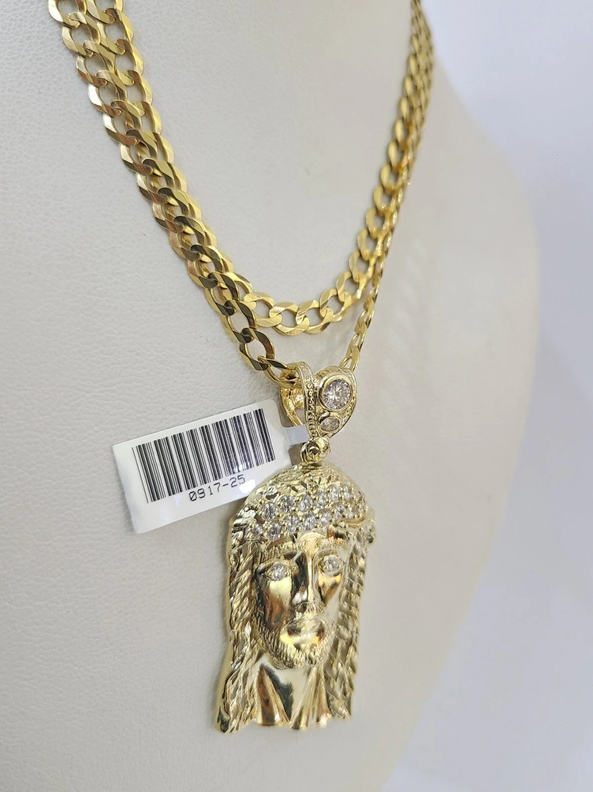 10k Gold Chain Necklace Jesus Head Pendant Set Cuban Curb 5mm 18"-28" Charm - Image 2